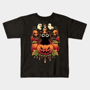 Halloween Candle Trick - Autumn Cat Kids T-Shirt